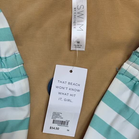 Swim by Cacique women's size 16 new swim suit bottoms high waist teal stripe blu - Picture 2 of 7